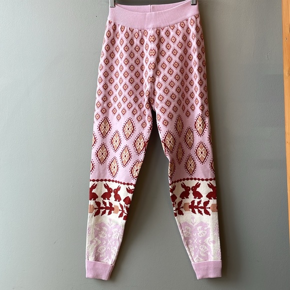 Free People Snow Bunny Crop Sweater Pajama Lounge Set Candy Combo Pink NWT - Picture 8 of 11